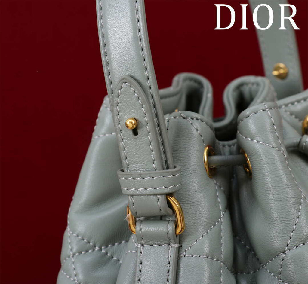 Dior Small Caro Bucket Bag Powder Gray Macrocannage Lambskin M3372
