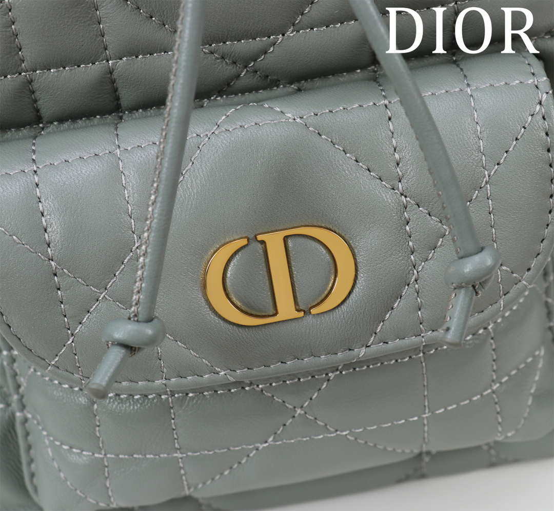 Dior Small Caro Bucket Bag Powder Gray Macrocannage Lambskin M3372
