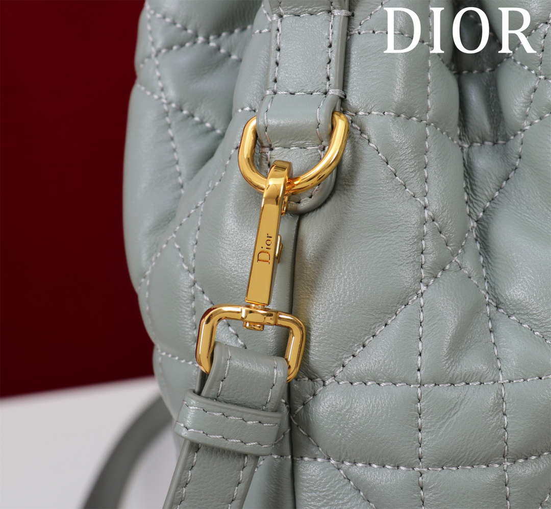 Dior Small Caro Bucket Bag Powder Gray Macrocannage Lambskin M3372