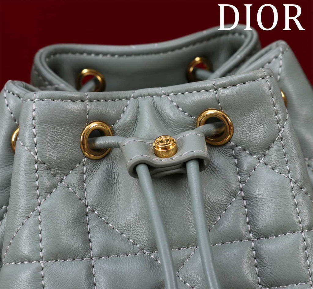 Dior Small Caro Bucket Bag Powder Gray Macrocannage Lambskin M3372