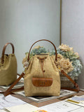 Dior Small Caro Bucket Bag Powder Natural Raffia M3372