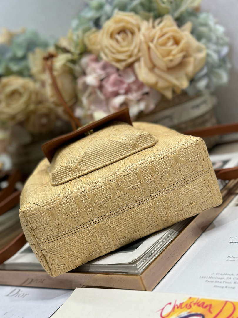 Dior Small Caro Bucket Bag Powder Natural Raffia M3372