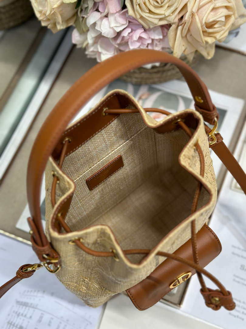 Dior Small Caro Bucket Bag Powder Natural Raffia M3372