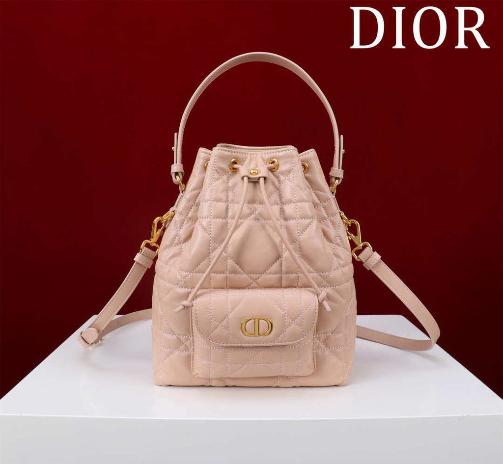 Dior Small Caro Bucket Bag Powder Pink Macrocannage Lambskin M3372