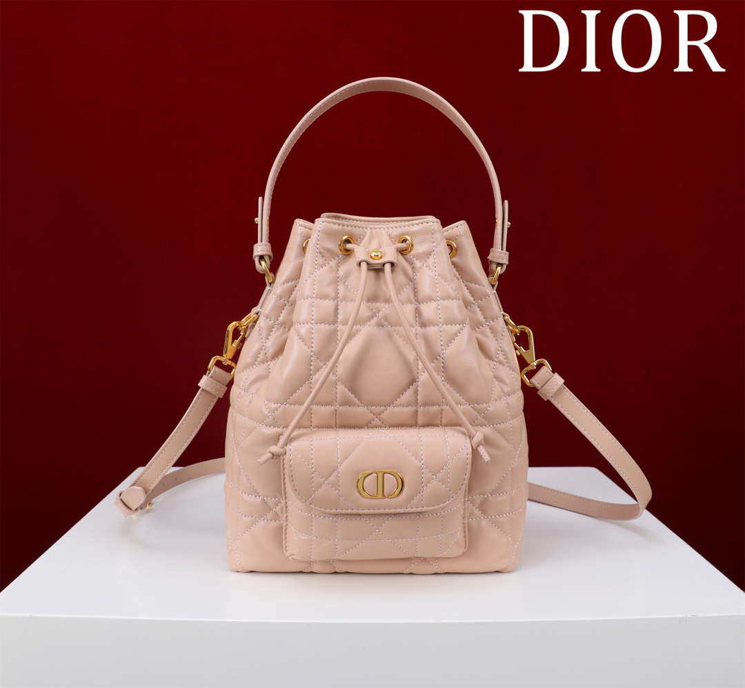 Dior Small Caro Bucket Bag Powder Pink Macrocannage Lambskin M3372