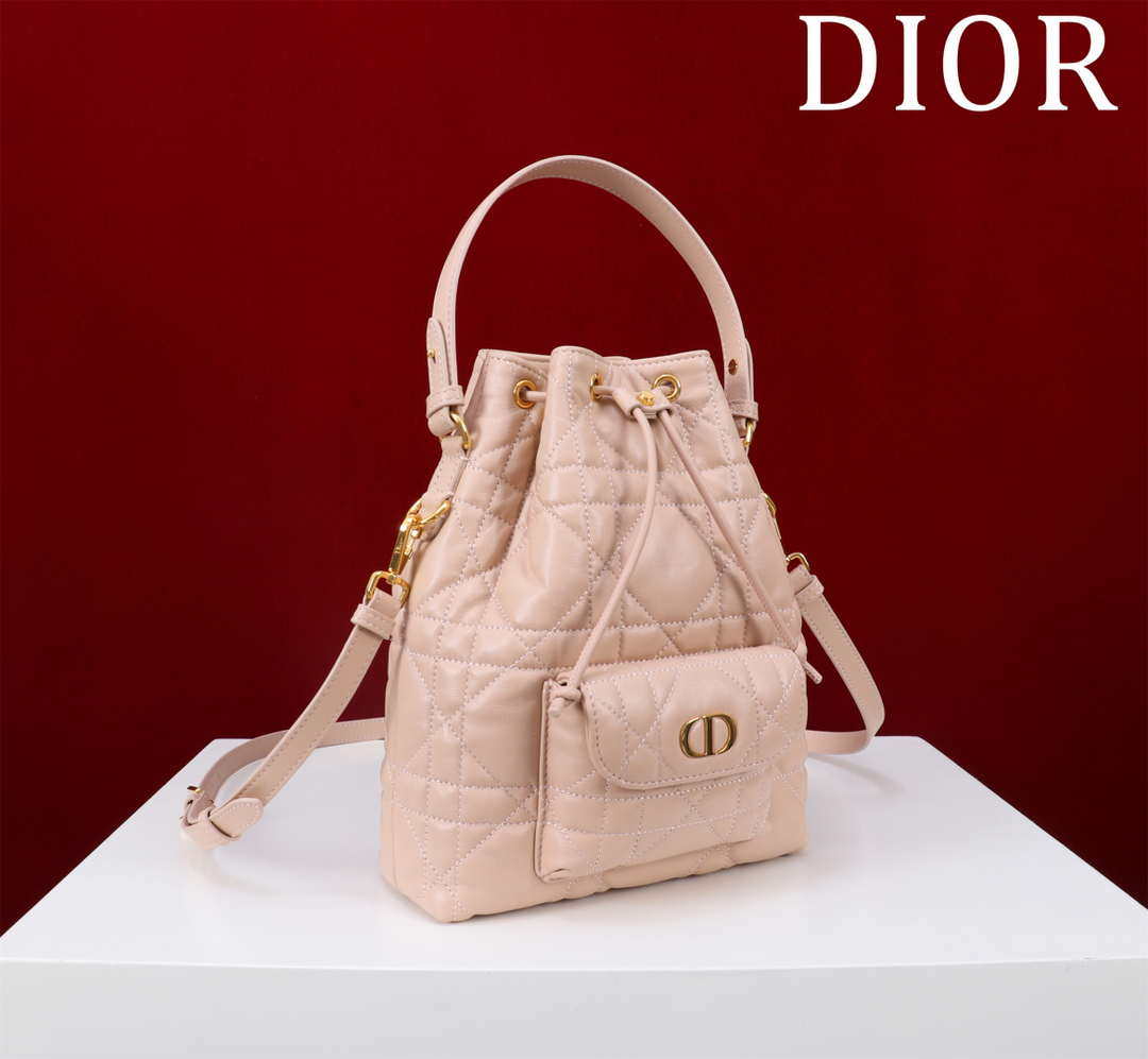 Dior Small Caro Bucket Bag Powder Pink Macrocannage Lambskin M3372