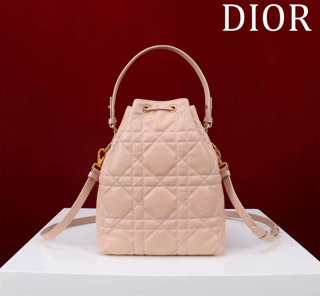 Dior Small Caro Bucket Bag Powder Pink Macrocannage Lambskin M3372