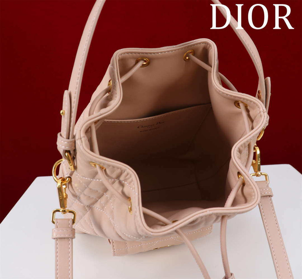 Dior Small Caro Bucket Bag Powder Pink Macrocannage Lambskin M3372
