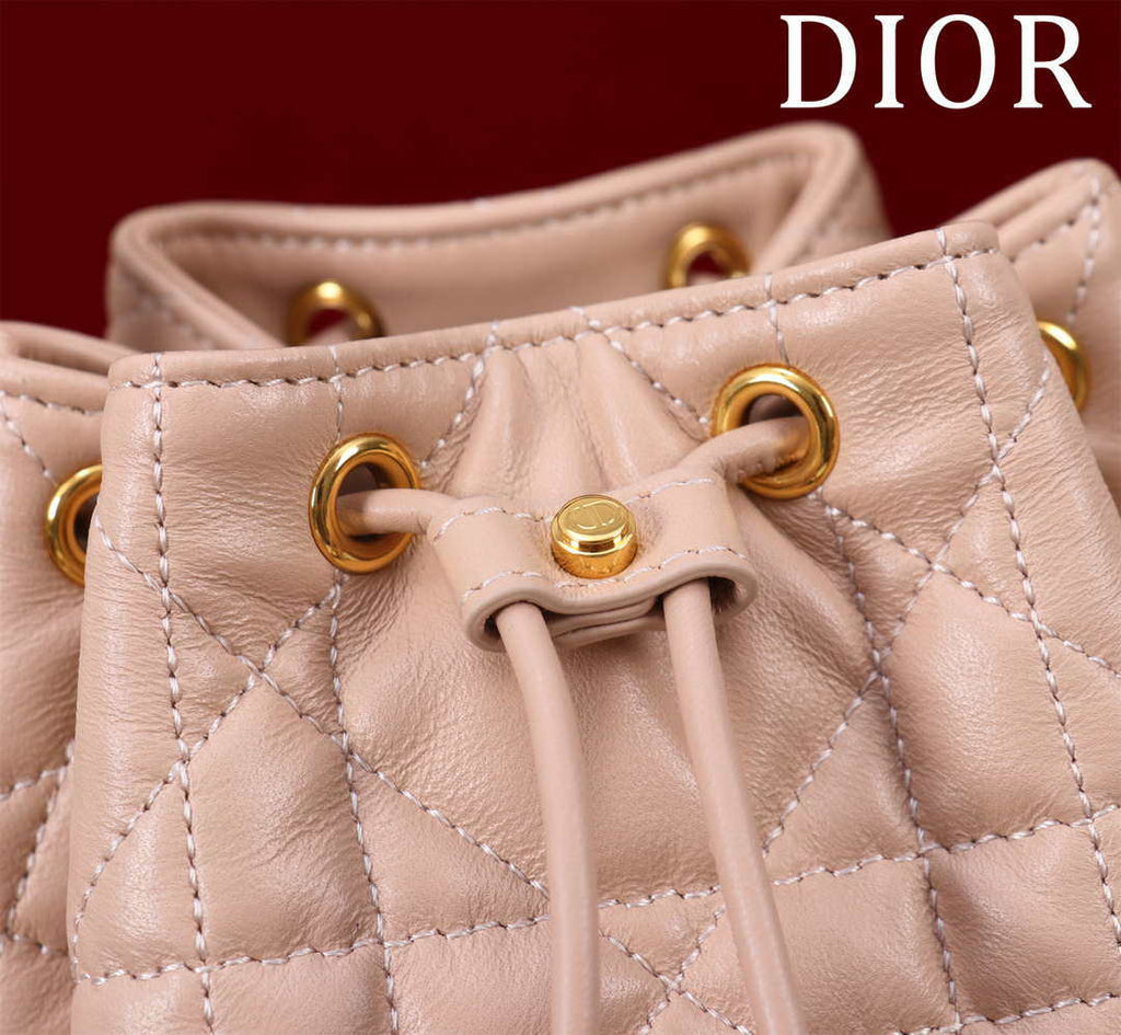 Dior Small Caro Bucket Bag Powder Pink Macrocannage Lambskin M3372