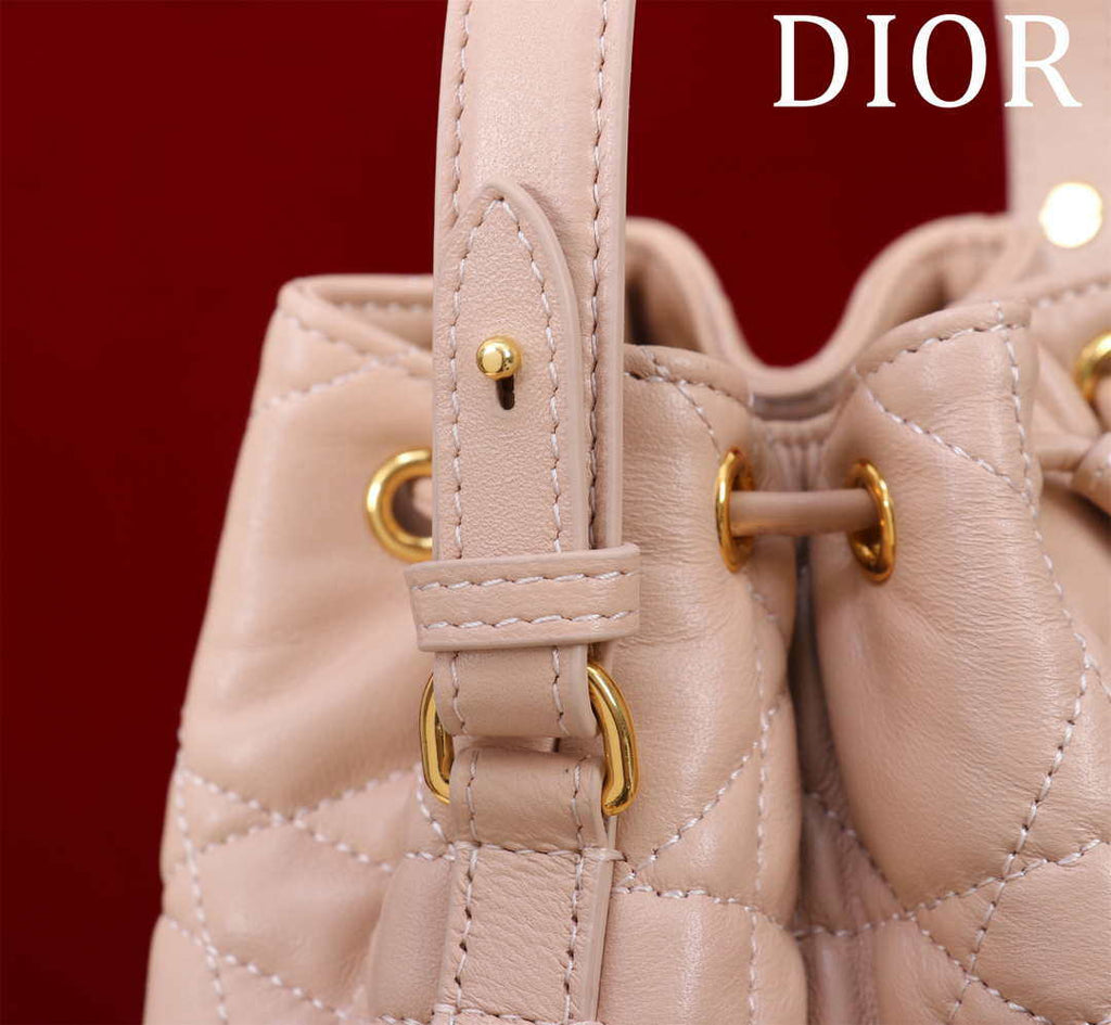 Dior Small Caro Bucket Bag Powder Pink Macrocannage Lambskin M3372