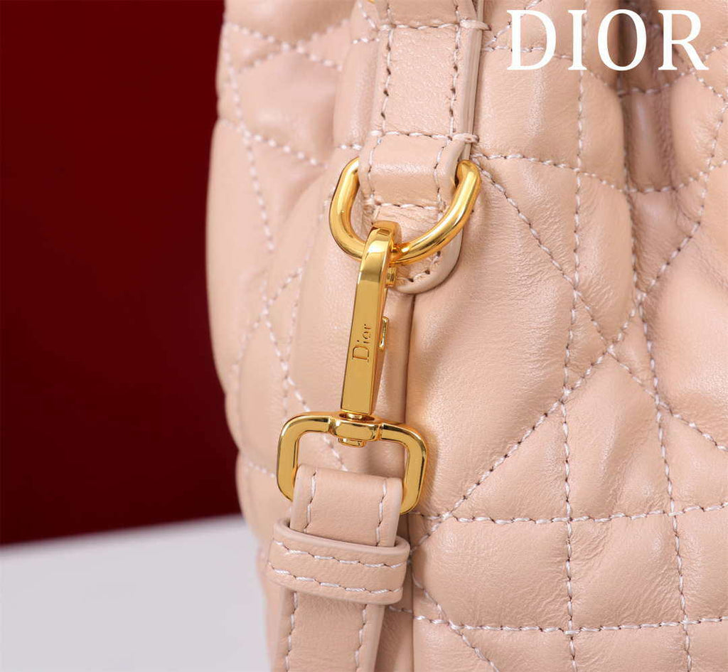 Dior Small Caro Bucket Bag Powder Pink Macrocannage Lambskin M3372