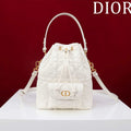Dior Small Caro Bucket Bag Powder White Macrocannage Lambskin M3372