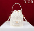 Dior Small Caro Bucket Bag Powder White Macrocannage Lambskin M3372