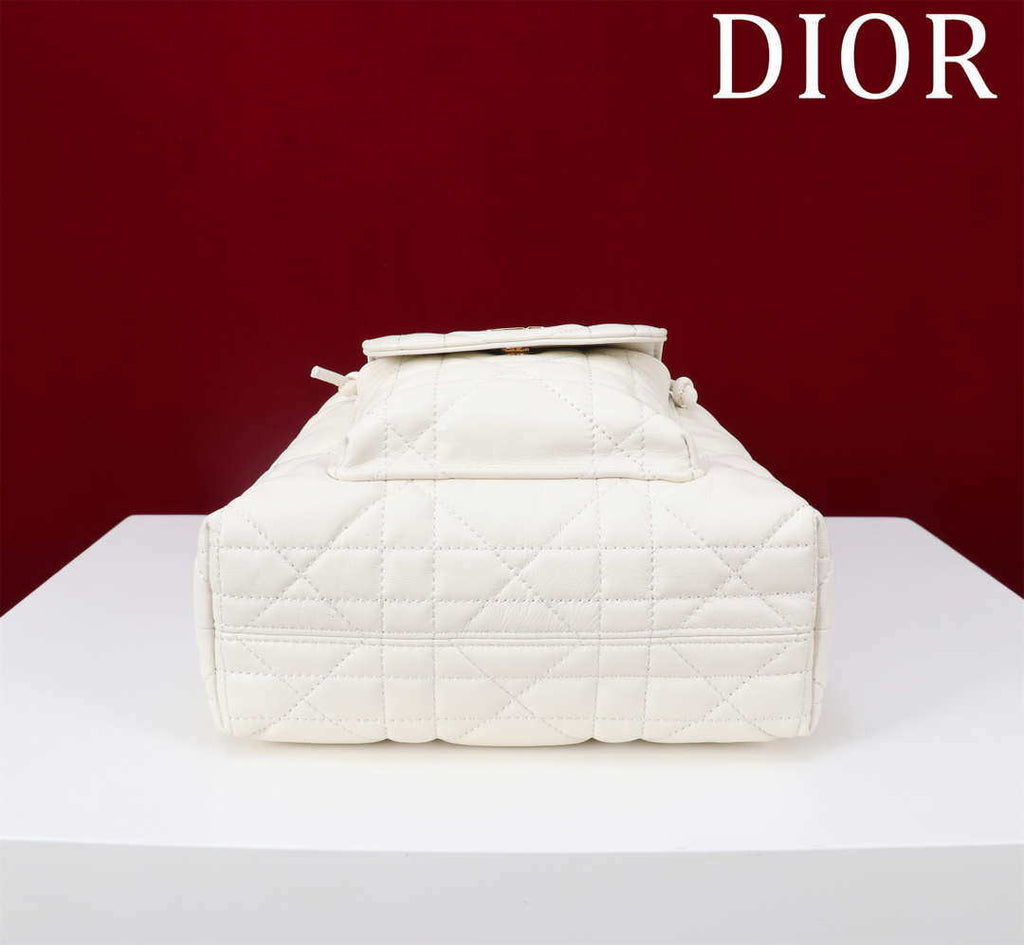 Dior Small Caro Bucket Bag Powder White Macrocannage Lambskin M3372