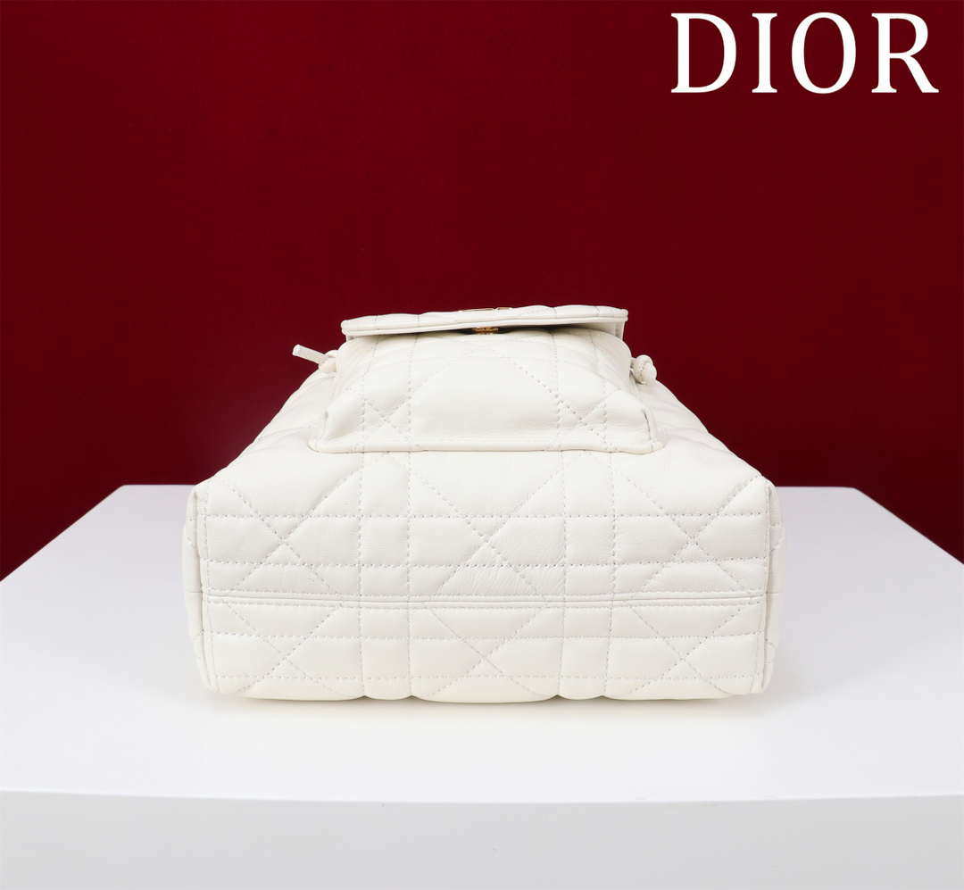 Dior Small Caro Bucket Bag Powder White Macrocannage Lambskin M3372