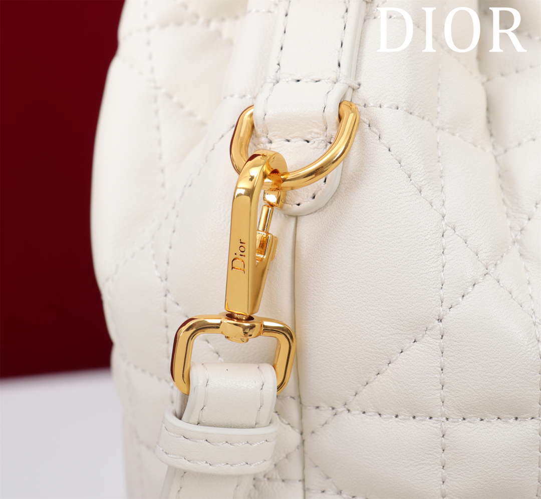 Dior Small Caro Bucket Bag Powder White Macrocannage Lambskin M3372