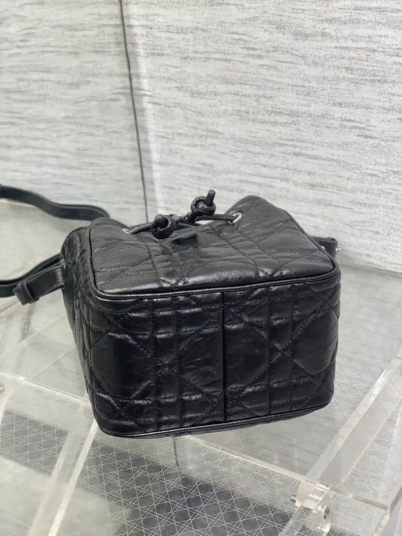 Dior Small D-Motion Bag Macrocannage Crinkled Calfskin M2851 Black