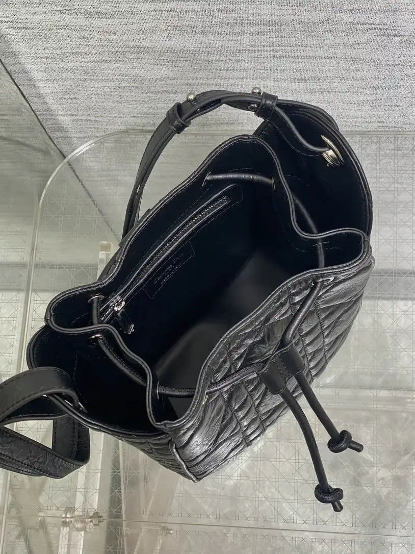 Dior Small D-Motion Bag Macrocannage Crinkled Calfskin M2851 Black