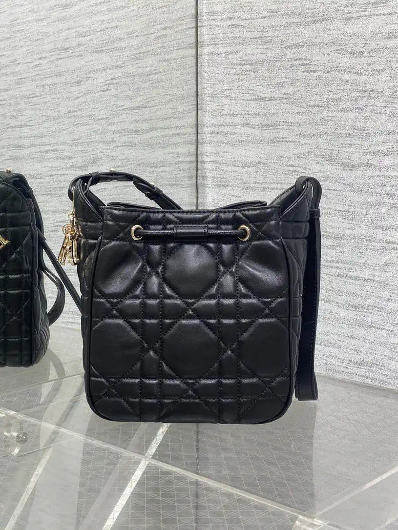 Dior Small D-Motion Bag Macrocannage Lambskin M2851 Black