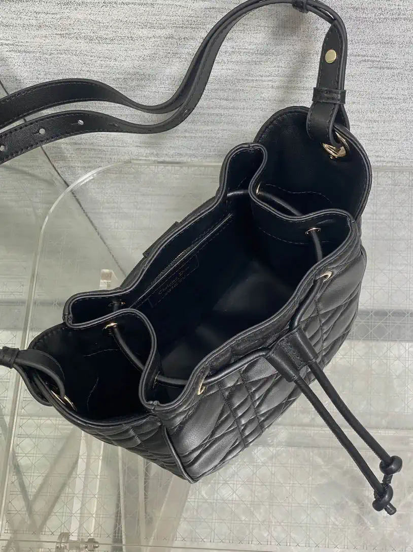 Dior Small D-Motion Bag Macrocannage Lambskin M2851 Black
