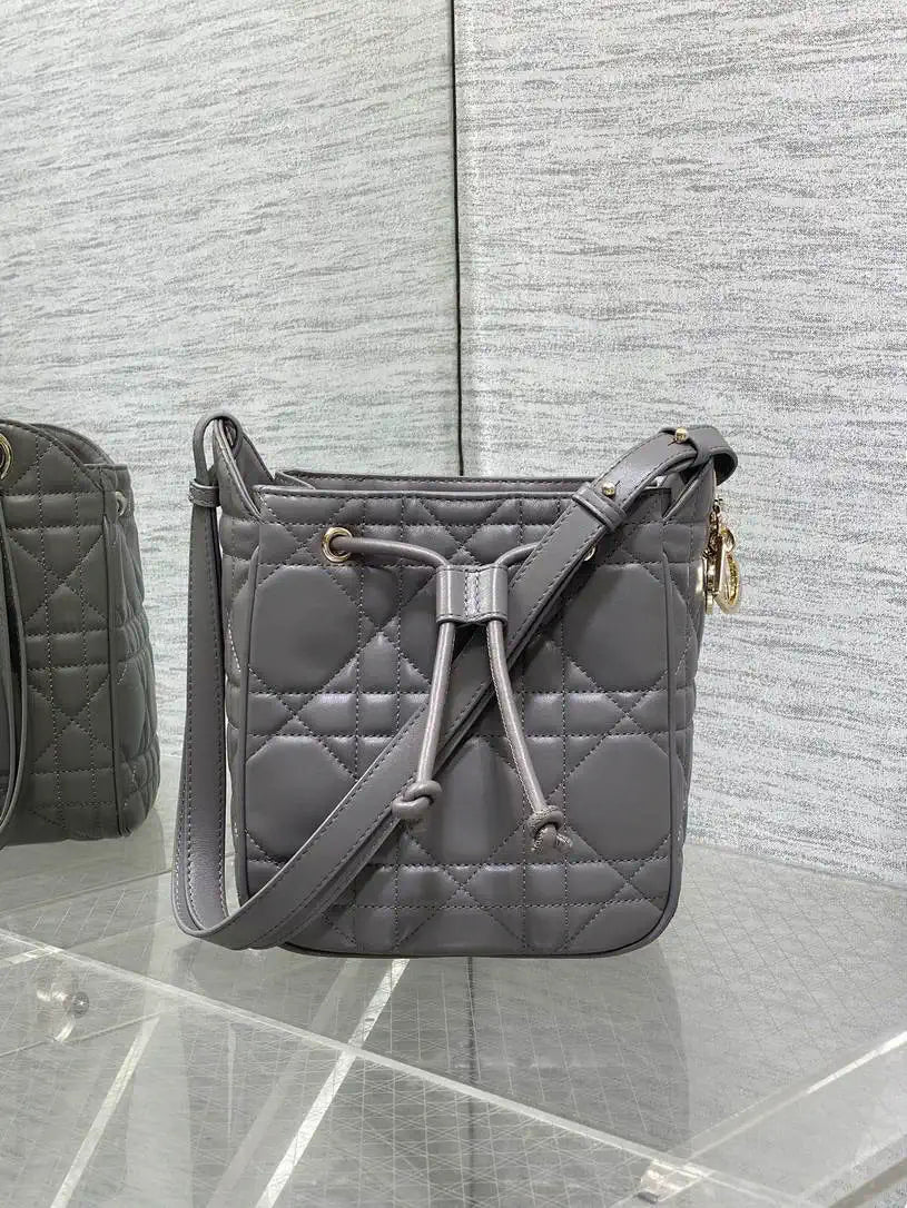 Dior Small D-Motion Bag Macrocannage Lambskin M2851 Gray