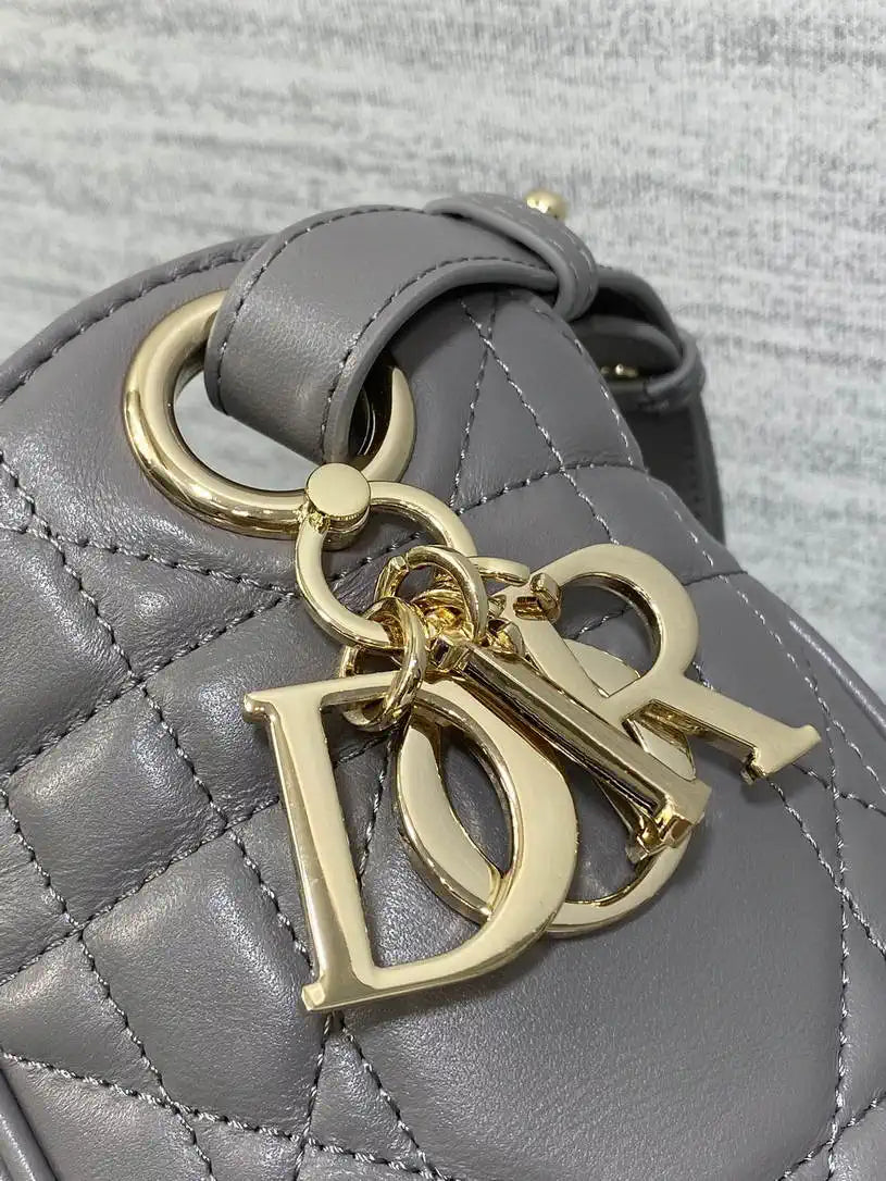 Dior Small D-Motion Bag Macrocannage Lambskin M2851 Gray