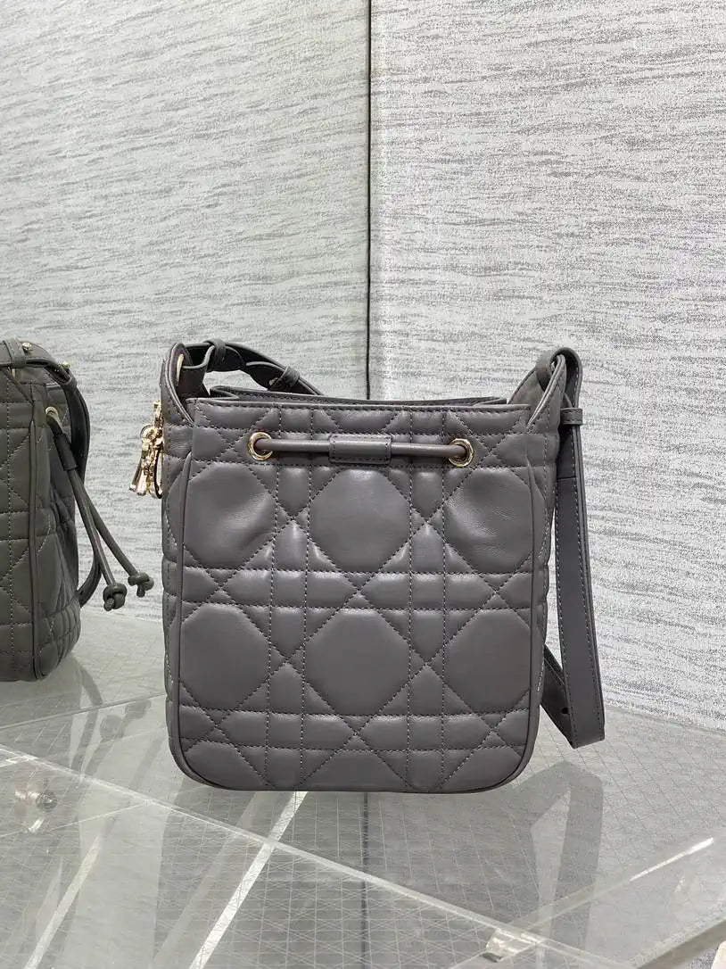 Dior Small D-Motion Bag Macrocannage Lambskin M2851 Gray