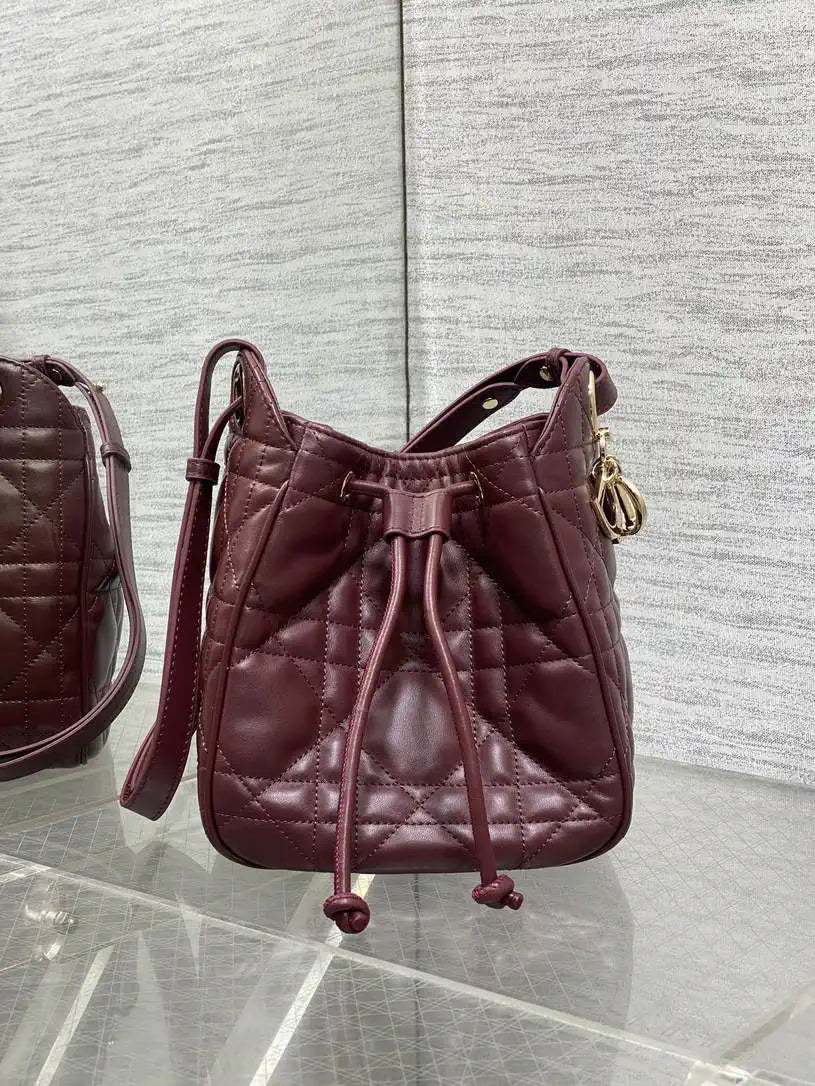 Dior Small D-Motion Bag Macrocannage Lambskin M2851 Wine Red