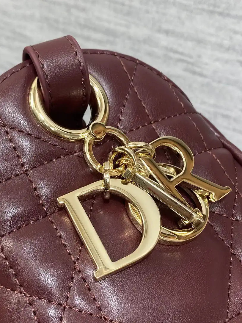 Dior Small D-Motion Bag Macrocannage Lambskin M2851 Wine Red