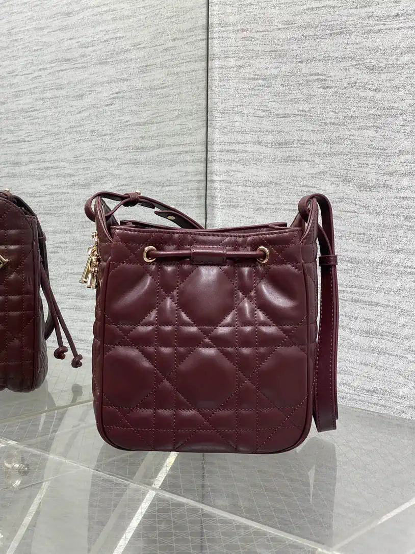 Dior Small D-Motion Bag Macrocannage Lambskin M2851 Wine Red