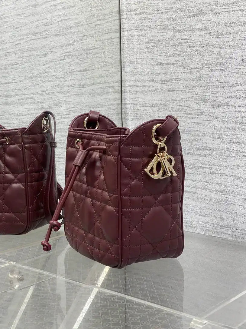 Dior Small D-Motion Bag Macrocannage Lambskin M2851 Wine Red