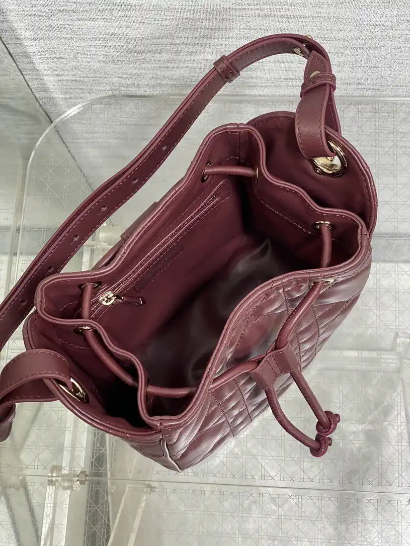 Dior Small D-Motion Bag Macrocannage Lambskin M2851 Wine Red