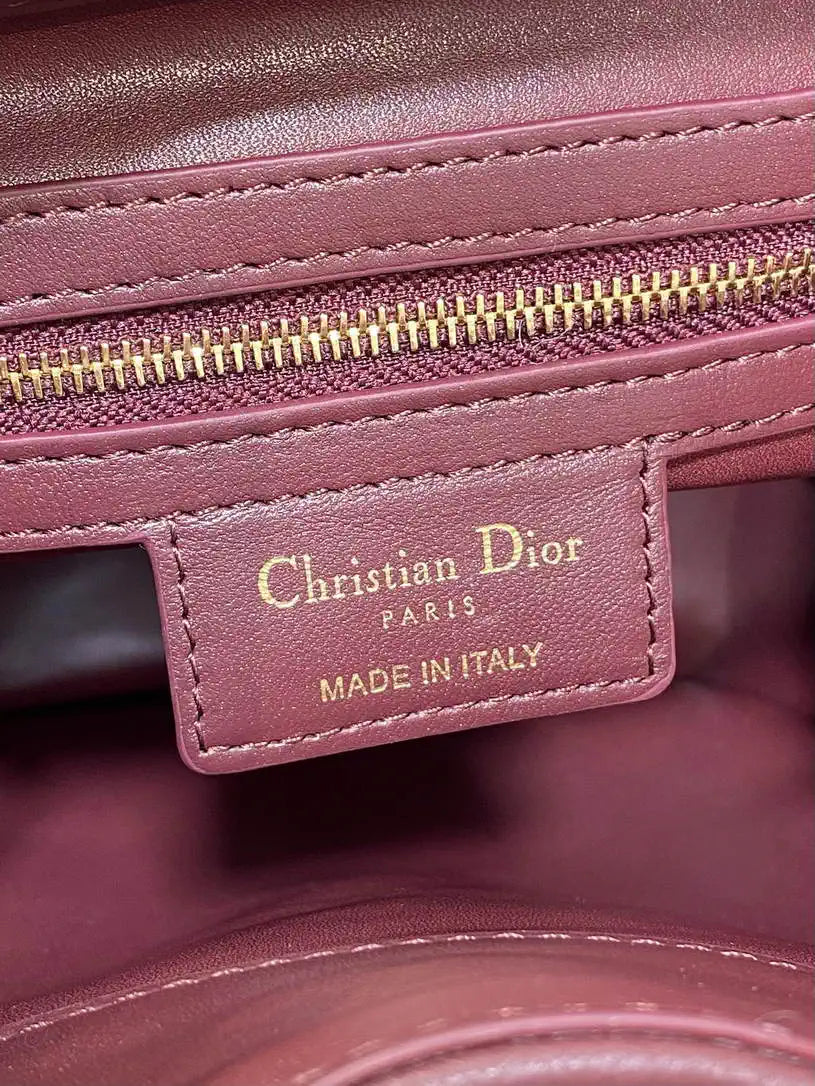 Dior Small D-Motion Bag Macrocannage Lambskin M2851 Wine Red