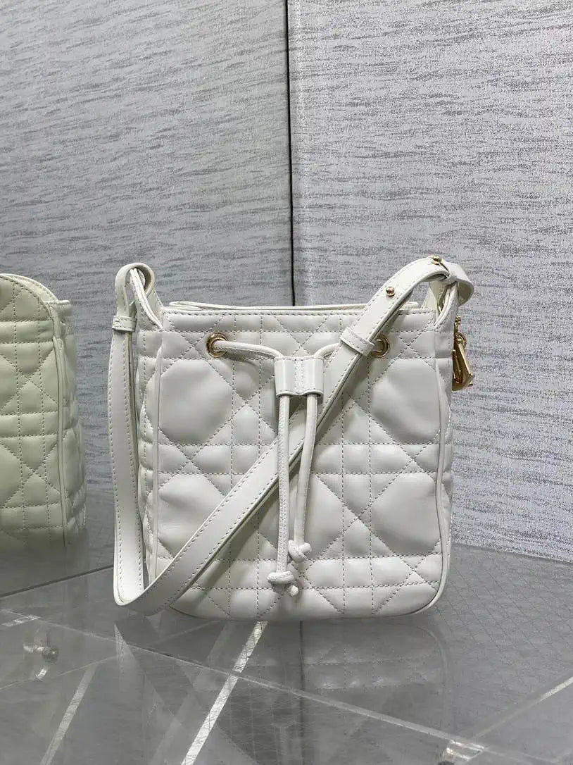 Dior Small D-Motion Bag Macrocannage Lambskin M2851 White