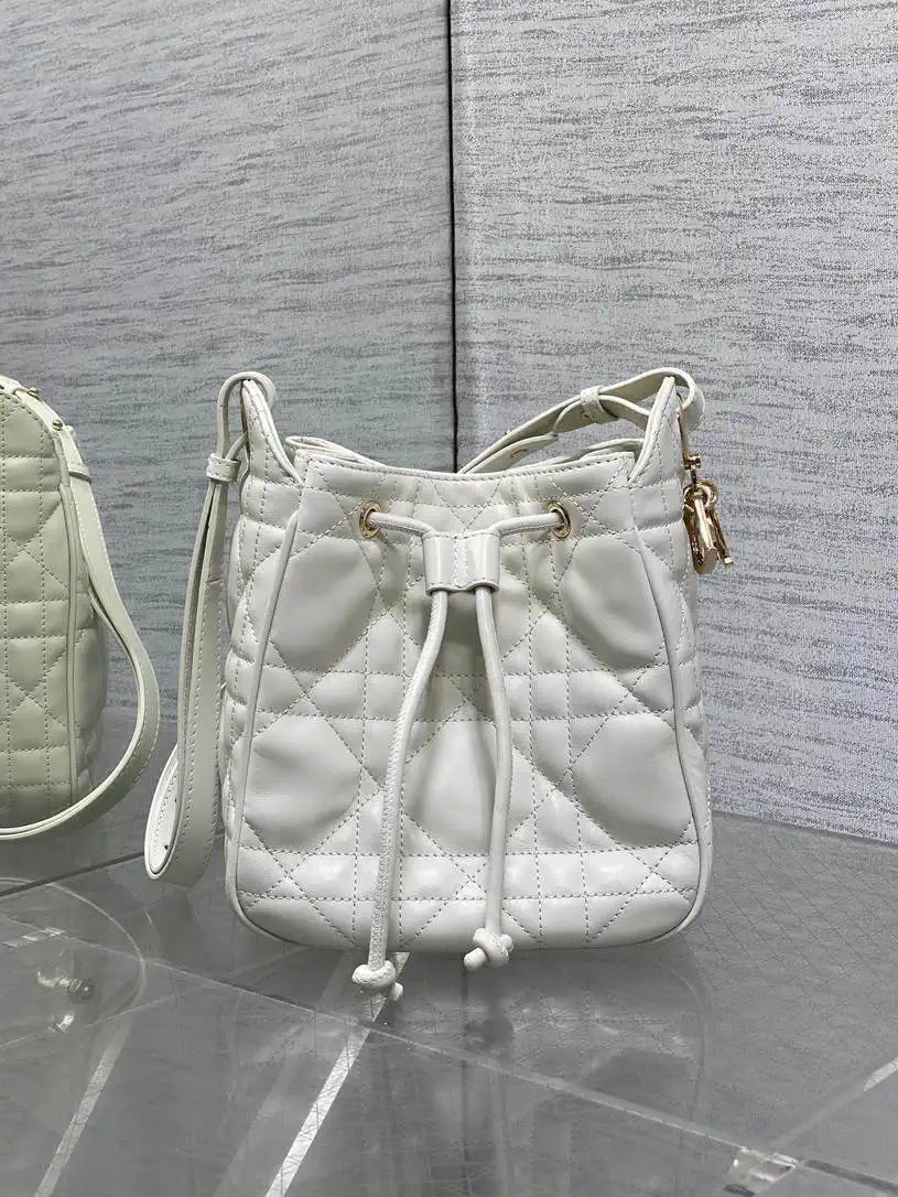 Dior Small D-Motion Bag Macrocannage Lambskin M2851 White