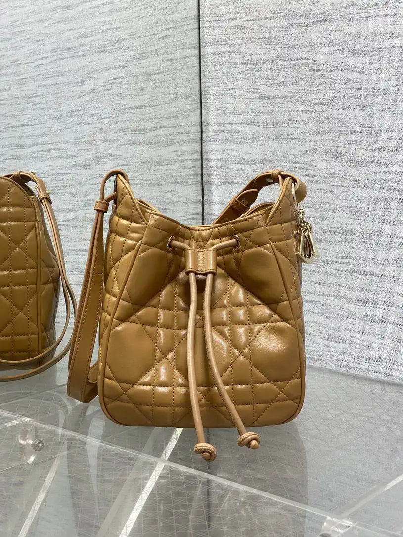Dior Small D-Motion Bag Macrocannage Lambskin M2851 Caramel