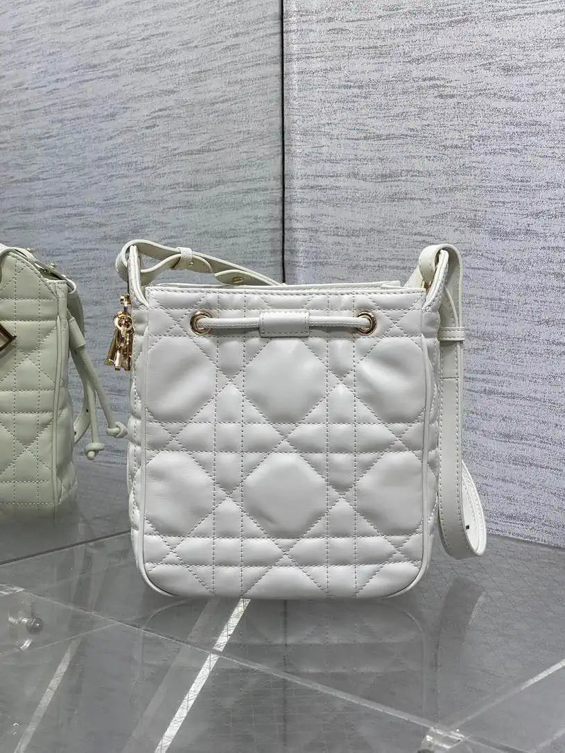 Dior Small D-Motion Bag Macrocannage Lambskin M2851 White