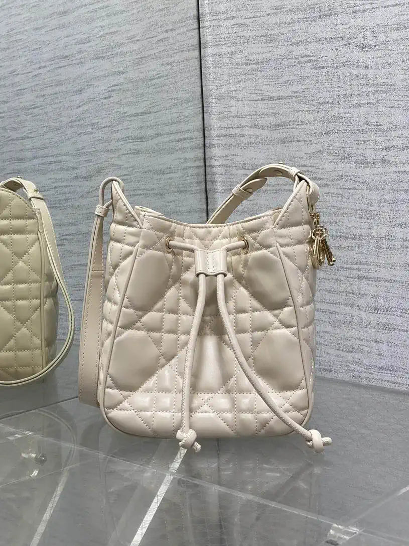 Dior Small D-Motion Bag Macrocannage Lambskin M2851 Ivory