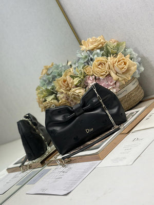 Dior Small Dior Bow Bag Calfskin leather with Bow M0715 Black embroidery - Default Title - View 1