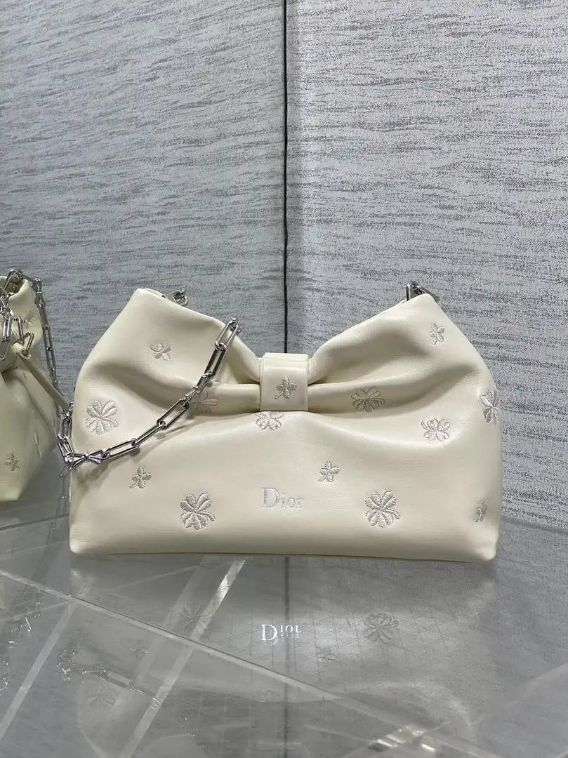 Dior Small Dior Bow Bag Calfskin leather with Bow M0715 White