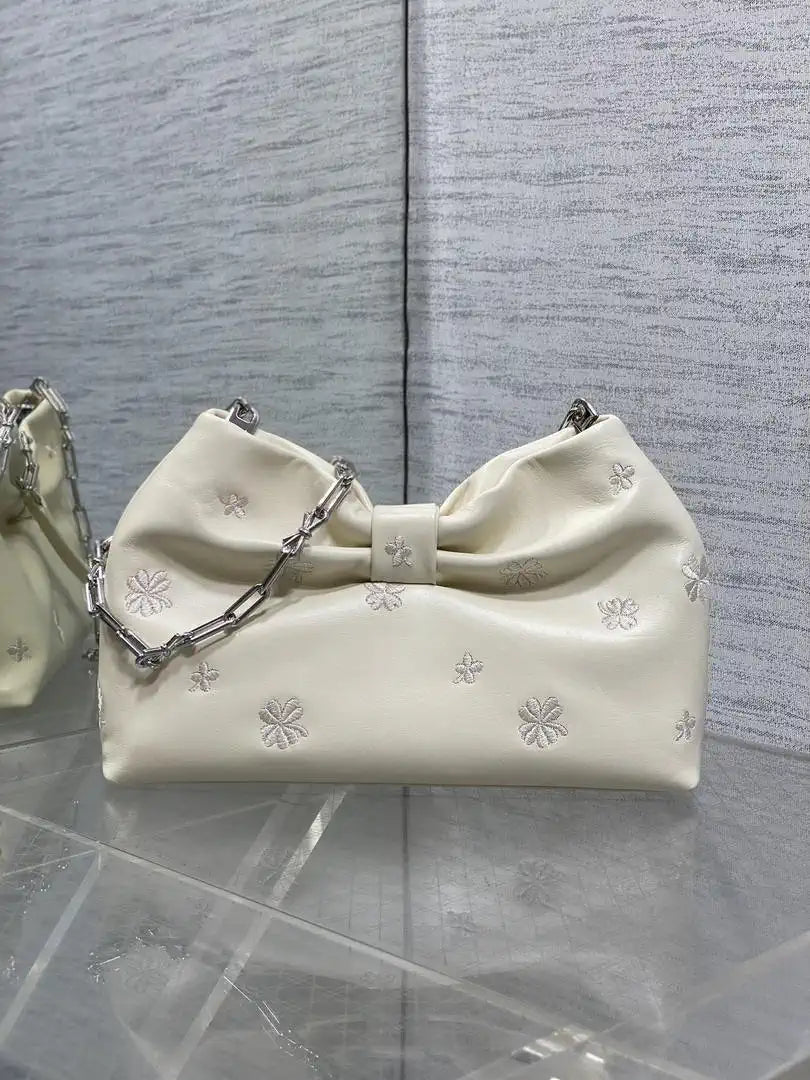 Dior Small Dior Bow Bag Calfskin leather with Bow M0715 White