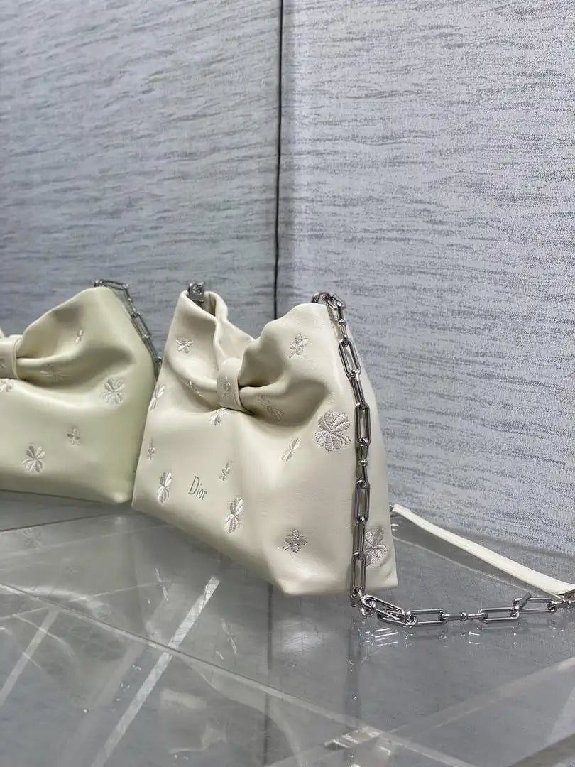 Dior Small Dior Bow Bag Calfskin leather with Bow M0715 White