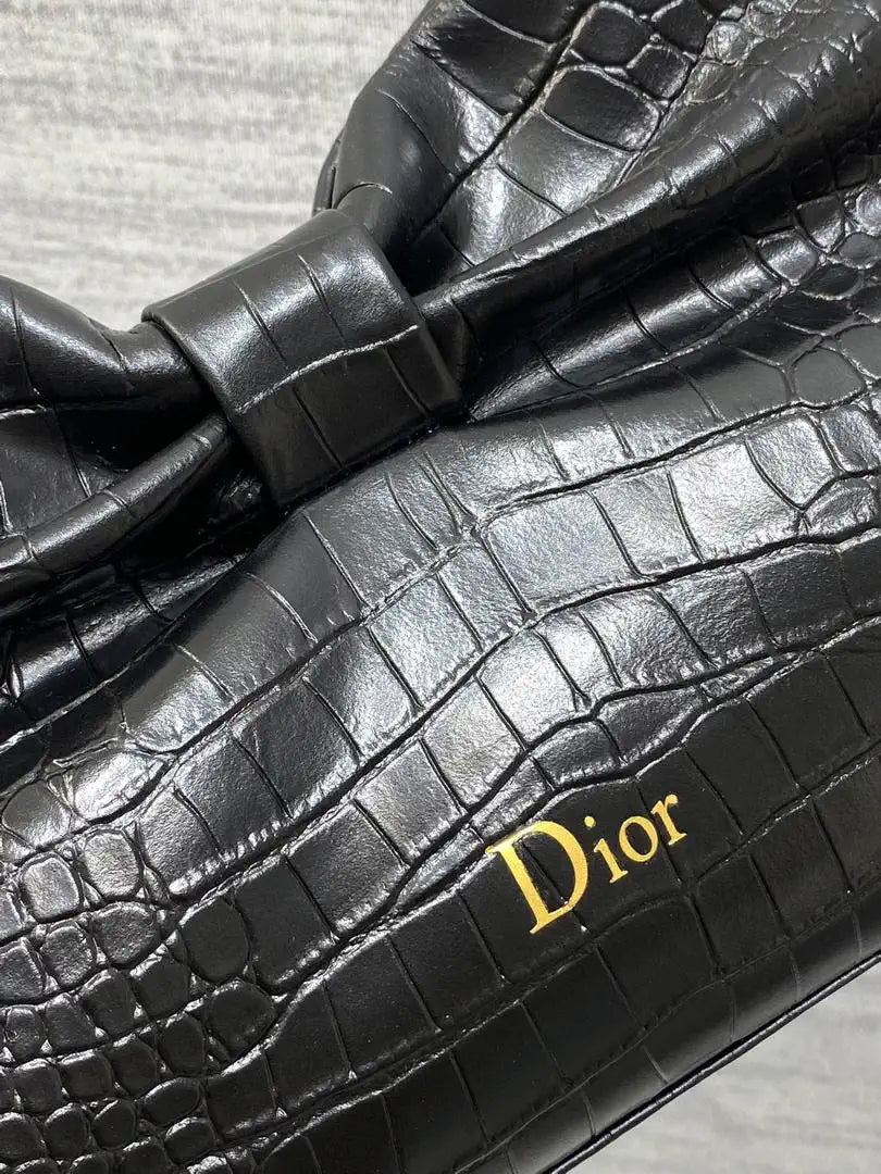 Dior Small Dior Bow Bag Calfskin leather with crocodile pattern M0715 Black