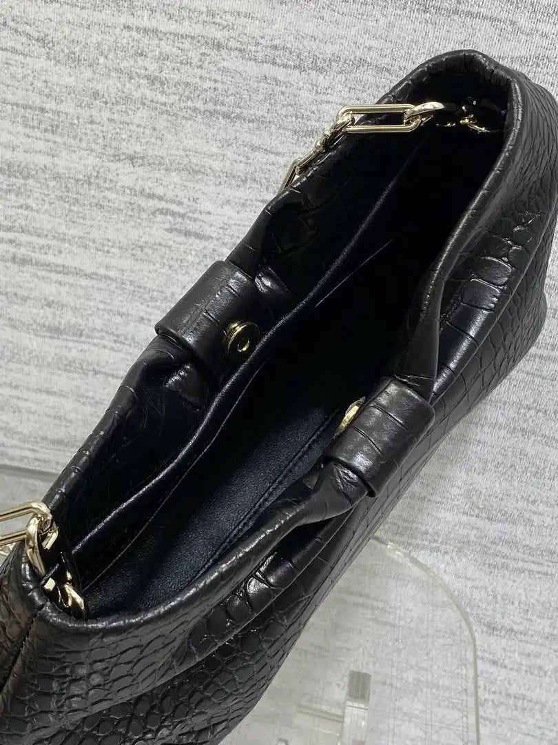 Dior Small Dior Bow Bag Calfskin leather with crocodile pattern M0715 Black