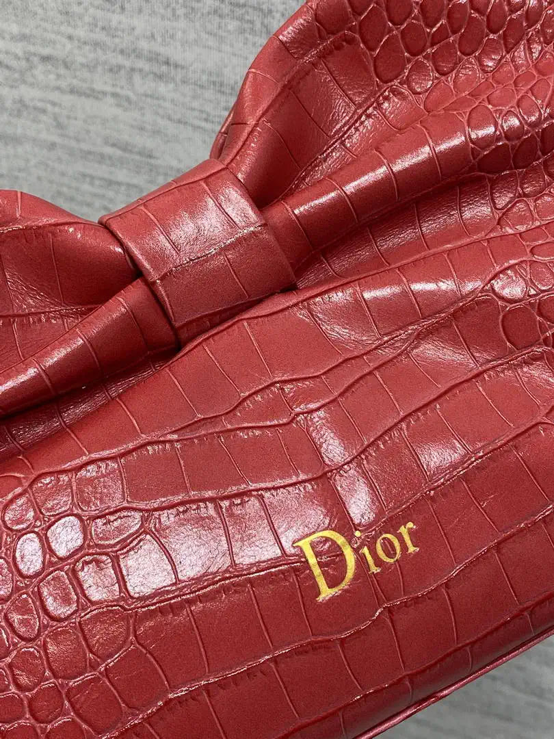 Dior Small Dior Bow Bag Calfskin leather with crocodile pattern M0715 Red