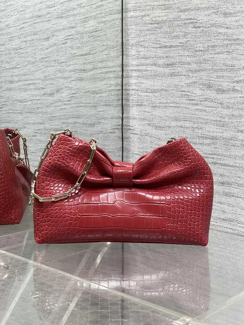 Dior Small Dior Bow Bag Calfskin leather with crocodile pattern M0715 Red