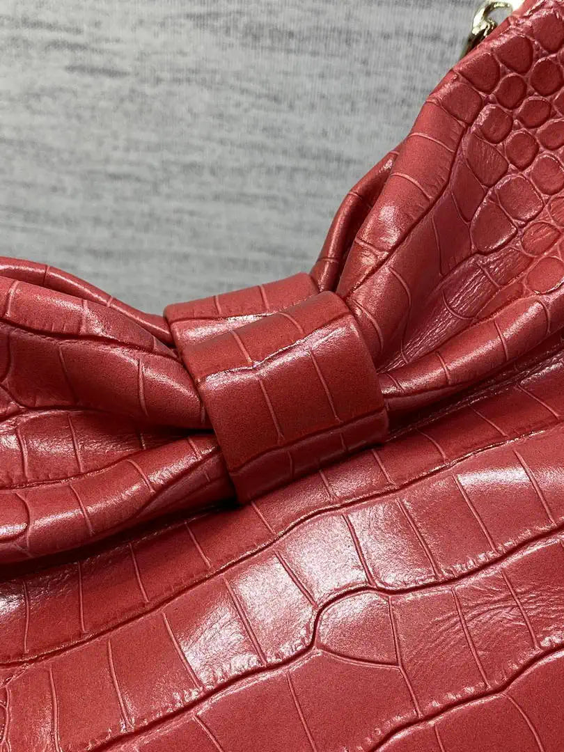 Dior Small Dior Bow Bag Calfskin leather with crocodile pattern M0715 Red