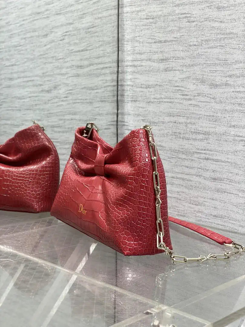 Dior Small Dior Bow Bag Calfskin leather with crocodile pattern M0715 Red