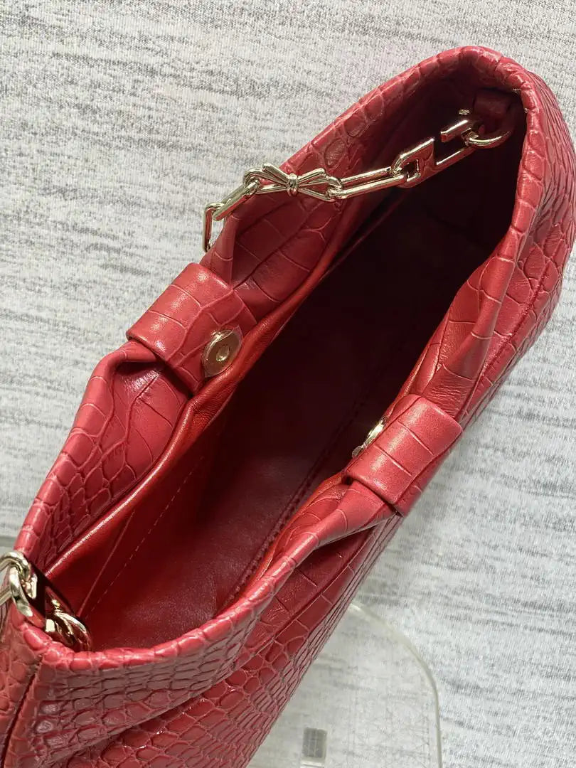 Dior Small Dior Bow Bag Calfskin leather with crocodile pattern M0715 Red