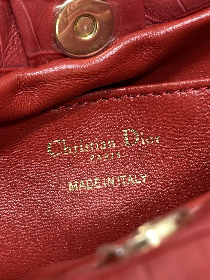 Dior Small Dior Bow Bag Calfskin leather with crocodile pattern M0715 Red